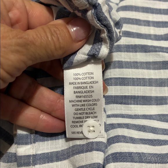 Lola River short sleeved button up shirt Blue white stripe Boxy womens L Cotton - Picture 7 of 8